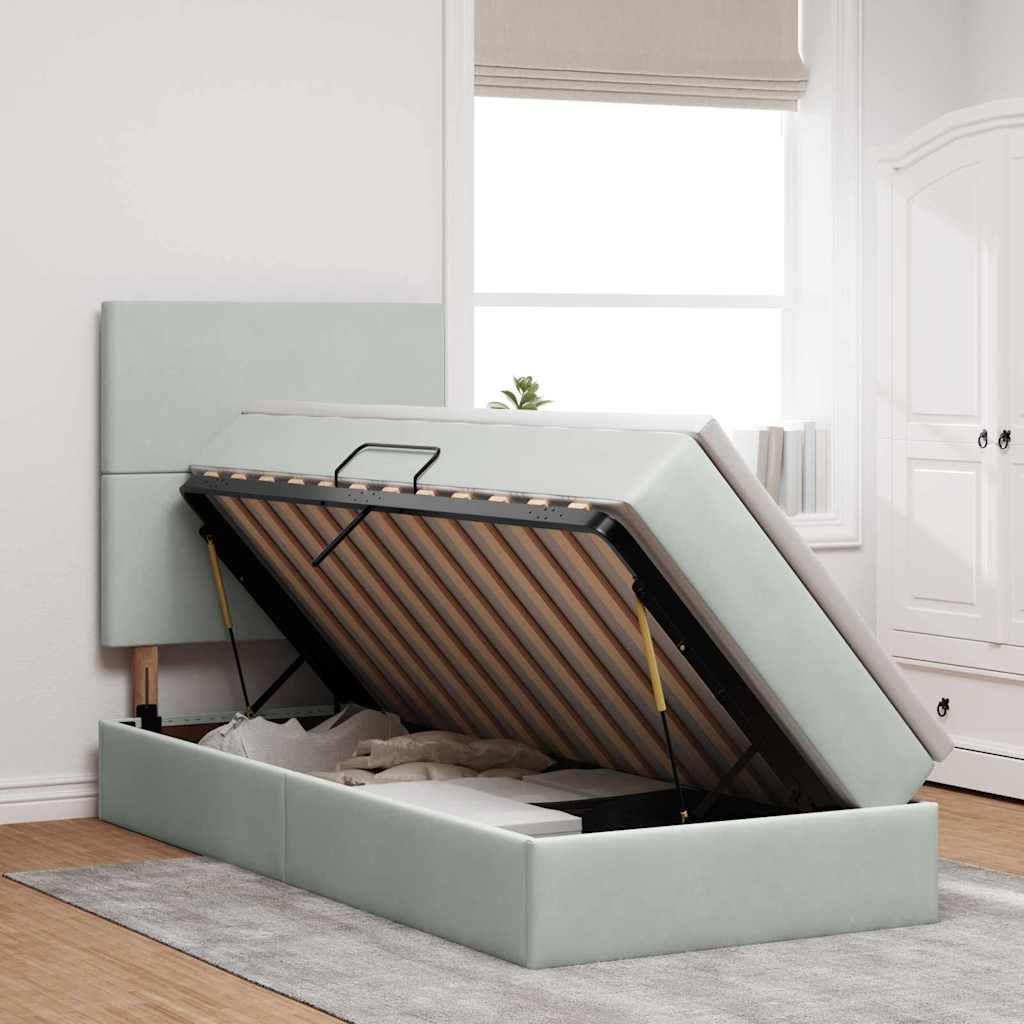 vidaXL Κρεβάτι με αποθηκευτικό χώρο και LED Ανοιχτό γκρι 90 x 200 cm