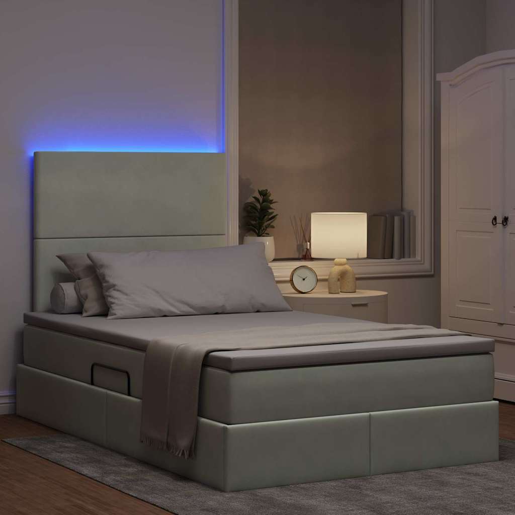 vidaXL Κρεβάτι με αποθηκευτικό χώρο και LED Ανοιχτό γκρι 120 x 190 cm