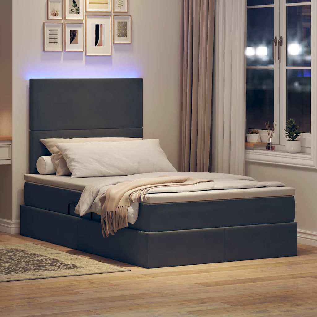 vidaXL LED Κρεβάτι αποθήκευσης με στρώμα Σκούρο Γκρι 120 x 190 cm