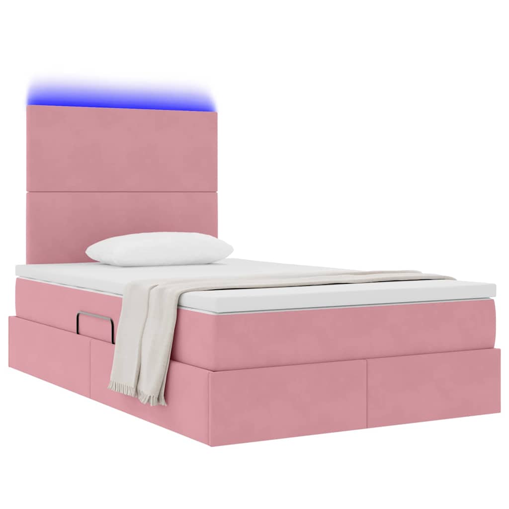 vidaXL LED Κρεβάτι αποθήκευσης με στρώμα Ροζ 120 x 200 cm Βελούδο