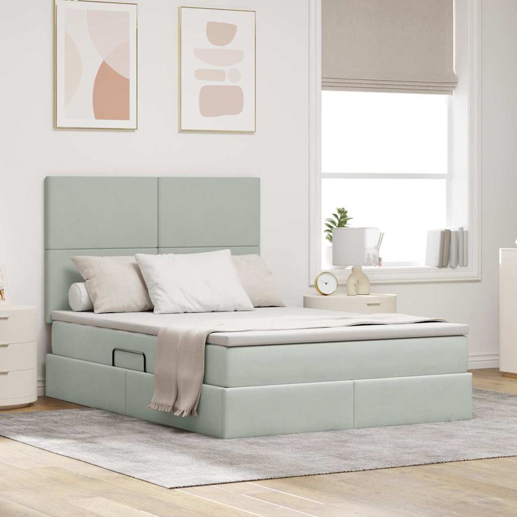 vidaXL Κρεβάτι με αποθηκευτικό χώρο και LED Ανοιχτό γκρι 140 x 200 cm