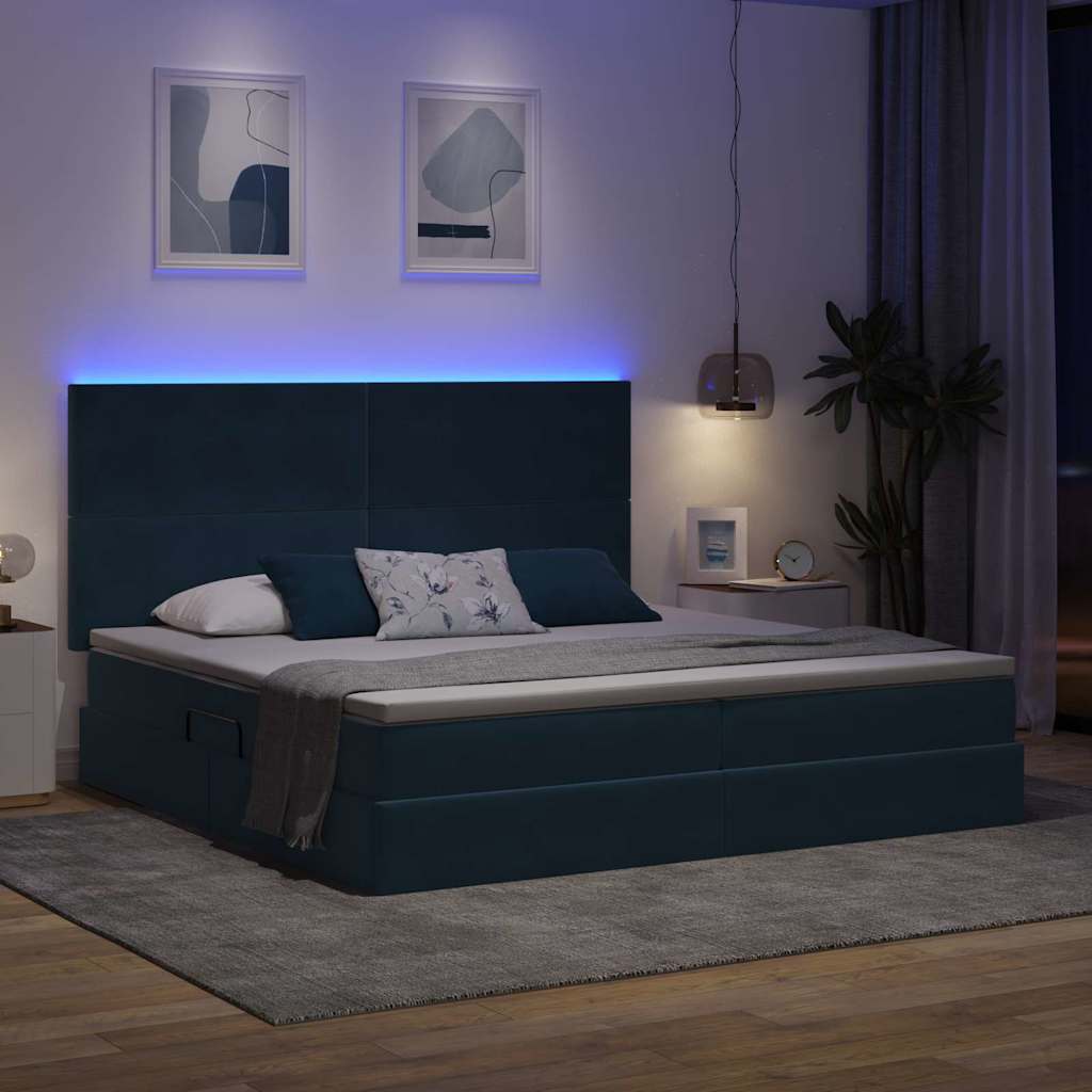 vidaXL LED Κρεβάτι αποθήκευσης με στρώμα Σκούρο Μπλε 200 x 200 cm