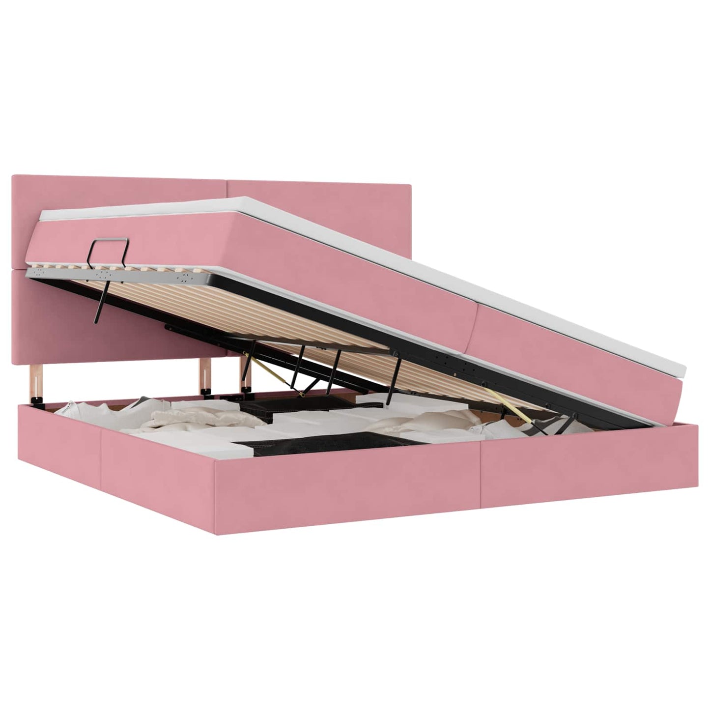 vidaXL LED Κρεβάτι αποθήκευσης με στρώμα Ροζ 200 x 200 cm Βελούδο
