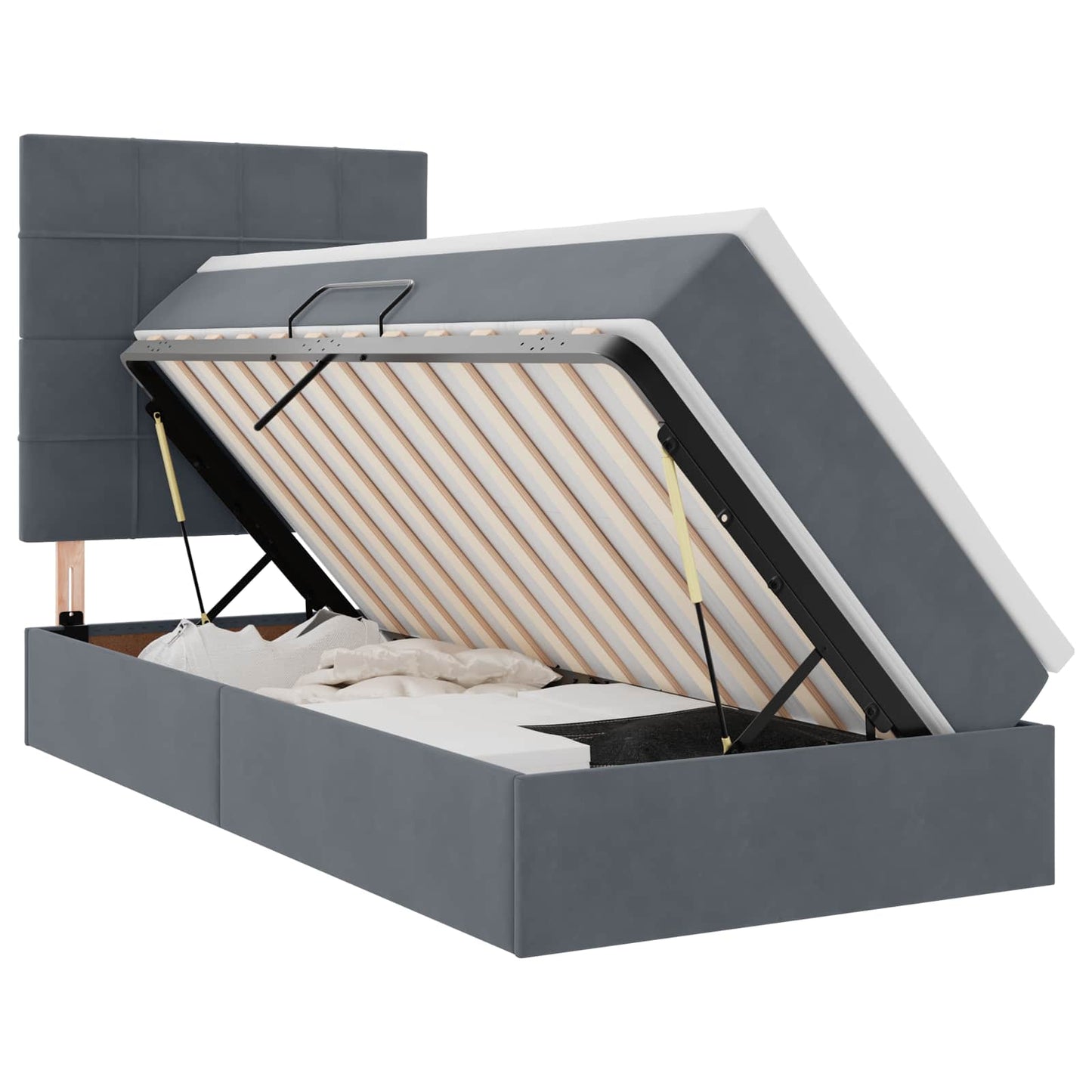 vidaXL Κρεβάτι με αποθηκευτικό χώρο και LED Σκούρο Γκρι 90 x 190 cm