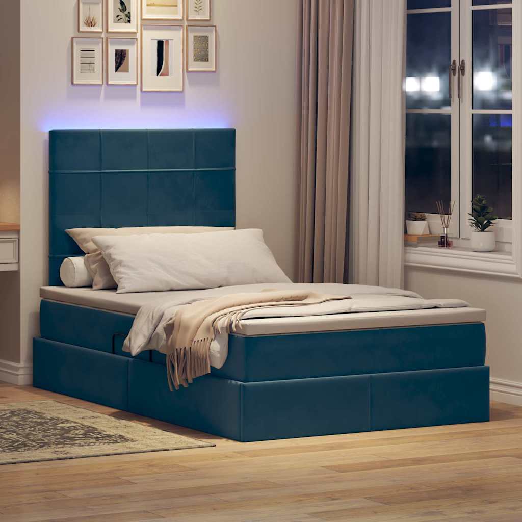 vidaXL Κρεβάτι με αποθηκευτικό χώρο και LED Μπλε 120 x 190 cm Βελούδο