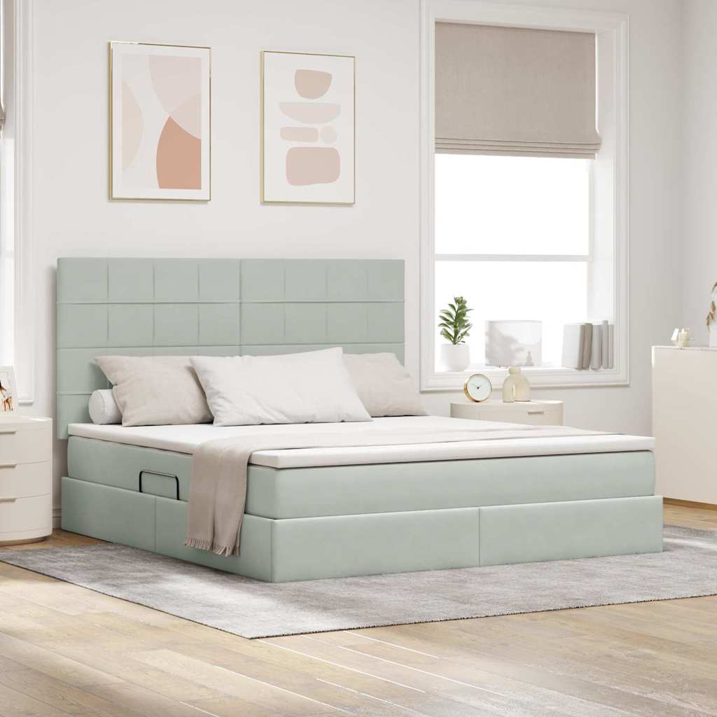 vidaXL Κρεβάτι με αποθηκευτικό χώρο και LED Ανοιχτό γκρι 160 x 200 cm