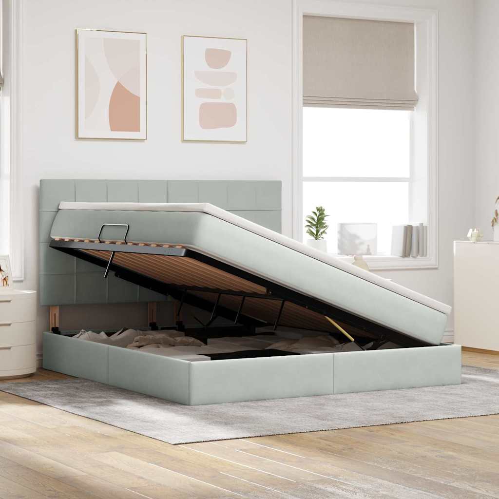 vidaXL Κρεβάτι με αποθηκευτικό χώρο και LED Ανοιχτό γκρι 180 x 200 cm