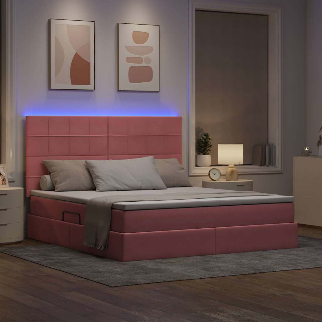 vidaXL Κρεβάτι με αποθηκευτικό χώρο και LED Ροζ 180 x 200 cm Βελούδο