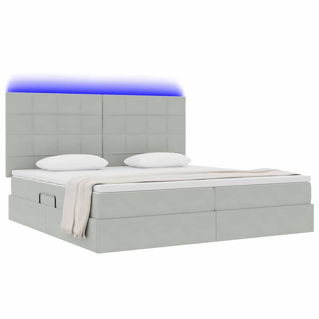 vidaXL LED Κρεβάτι αποθήκευσης με στρώμα Ανοιχτό γκρι 200 x 200 cm