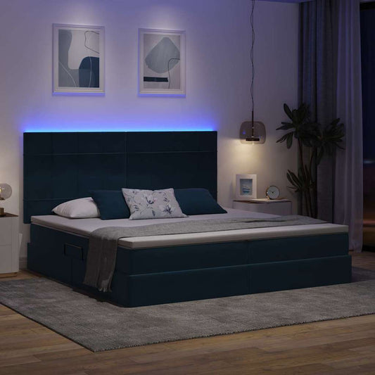 vidaXL LED Κρεβάτι αποθήκευσης με στρώμα Σκούρο Μπλε 200 x 200 cm