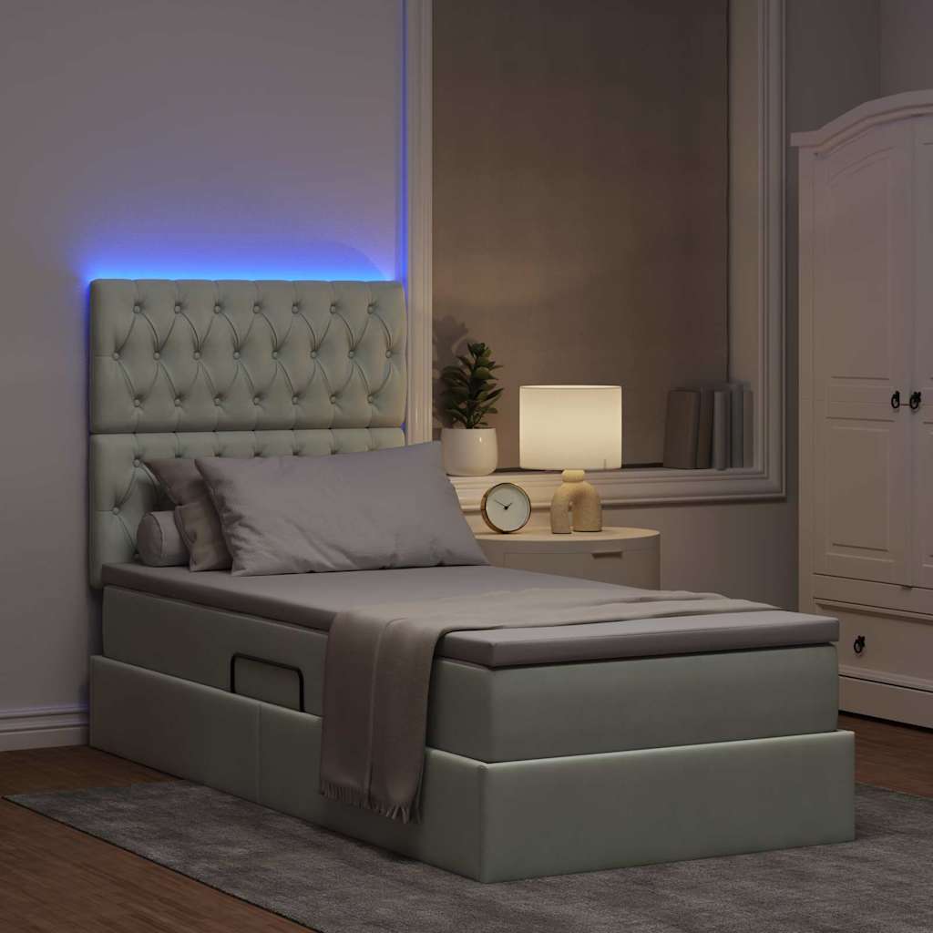 vidaXL Κρεβάτι με αποθηκευτικό χώρο και LED Ανοιχτό γκρι 90 x 190 cm