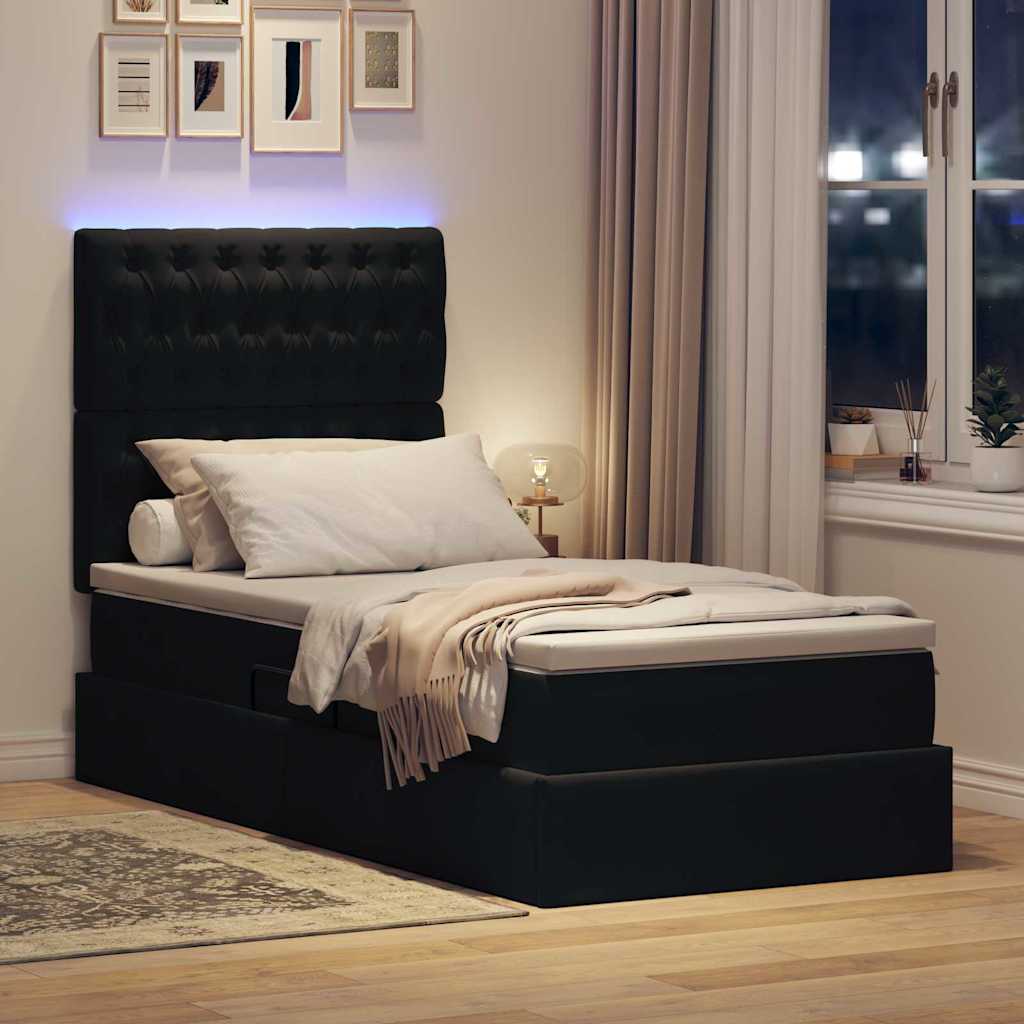 vidaXL Κρεβάτι με αποθηκευτικό χώρο και LED Μαύρο 90 x 200 cm Βελούδο