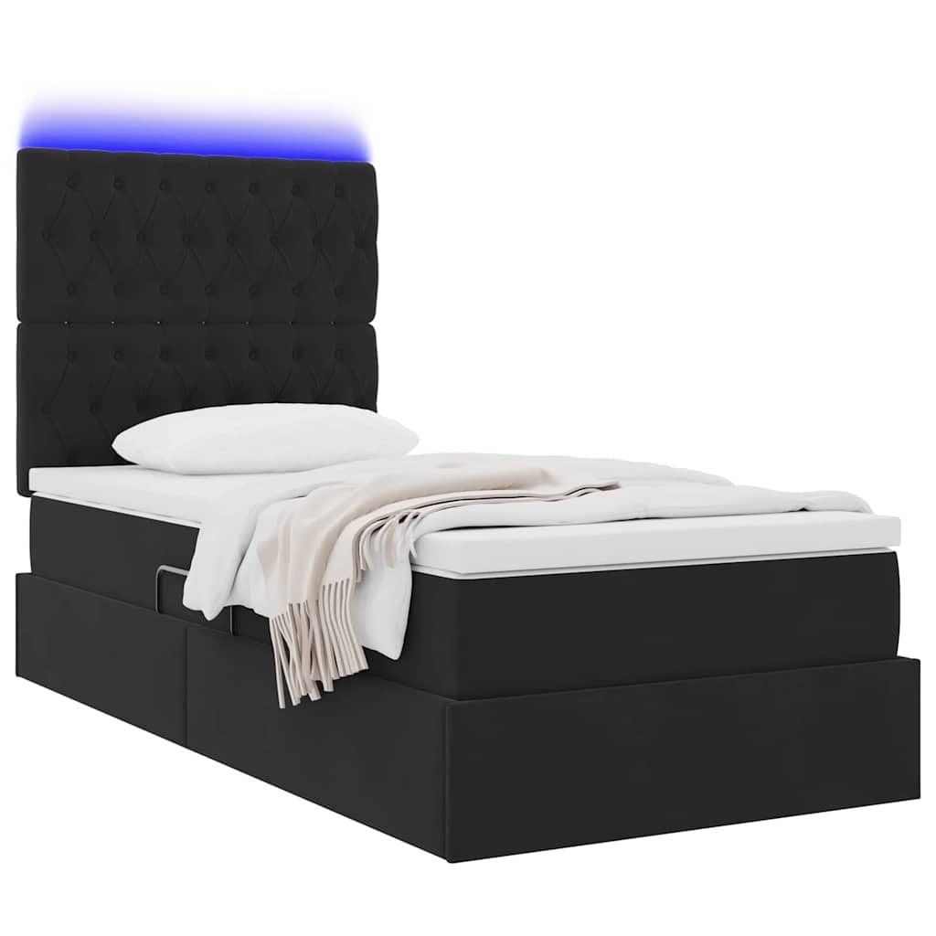 vidaXL Κρεβάτι με αποθηκευτικό χώρο και LED Μαύρο 100 x 200 cm Βελούδο