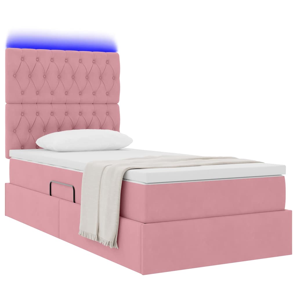 vidaXL LED Κρεβάτι αποθήκευσης με στρώμα Ροζ 100 x 200 cm Βελούδο