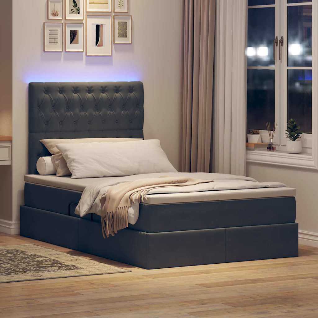vidaXL LED Κρεβάτι αποθήκευσης με στρώμα Σκούρο Γκρι 120 x 190 cm