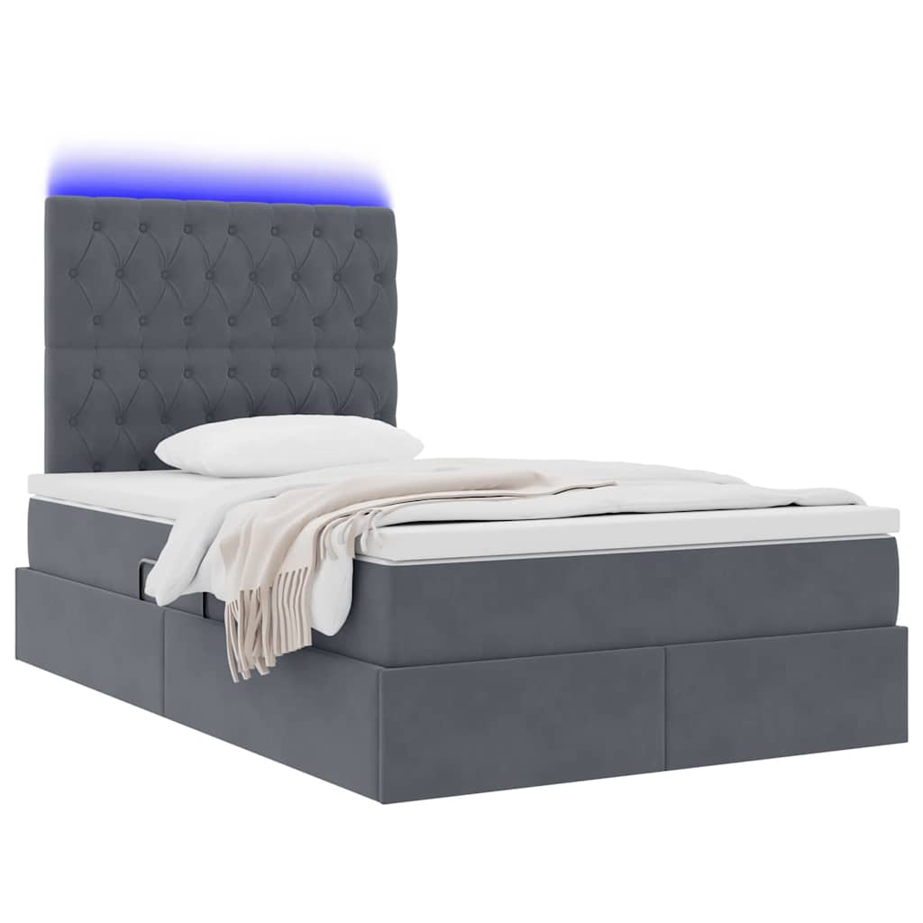 vidaXL LED Κρεβάτι αποθήκευσης με στρώμα Σκούρο Γκρι 120 x 190 cm