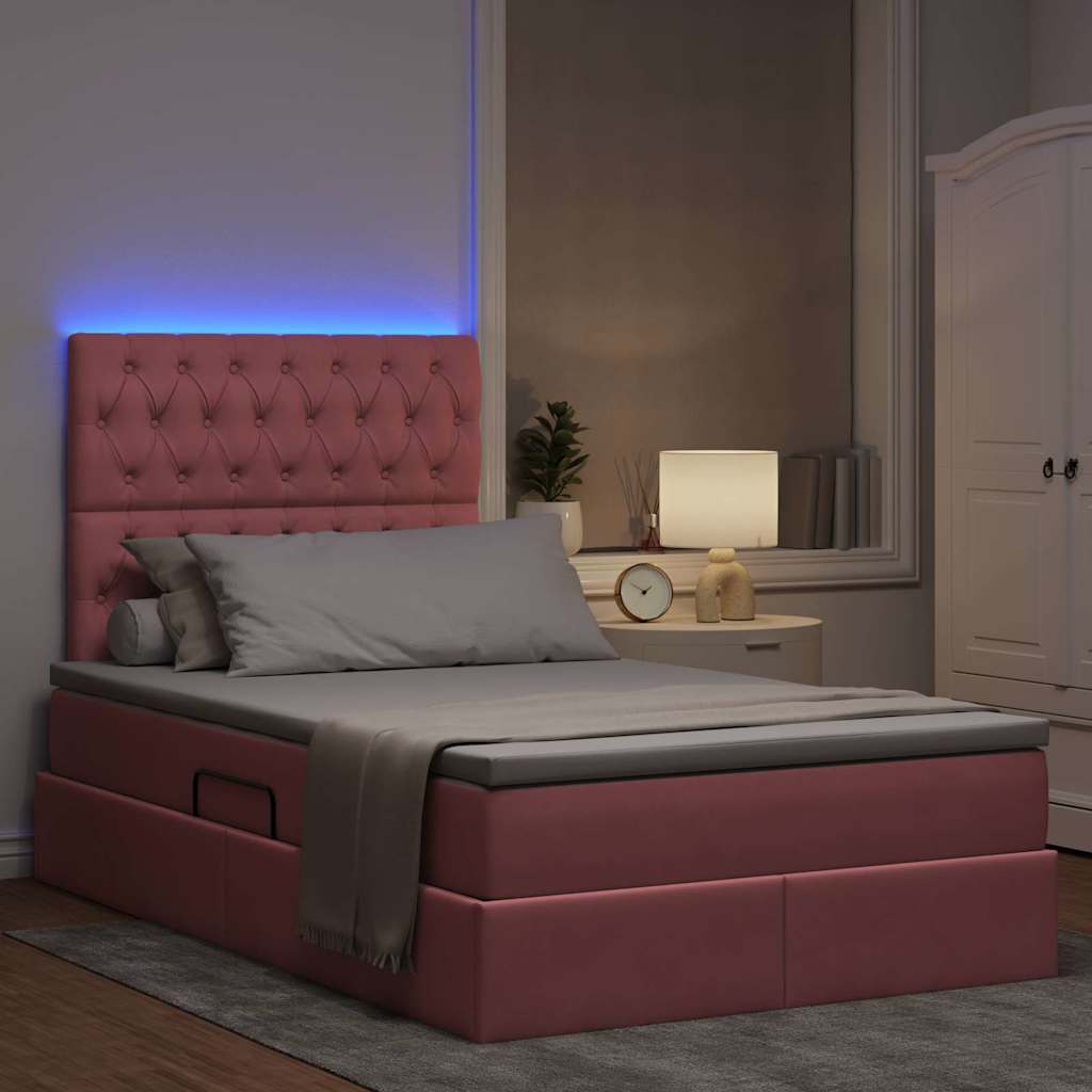 vidaXL Κρεβάτι με αποθηκευτικό χώρο και LED Ροζ 120 x 200 cm Βελούδο