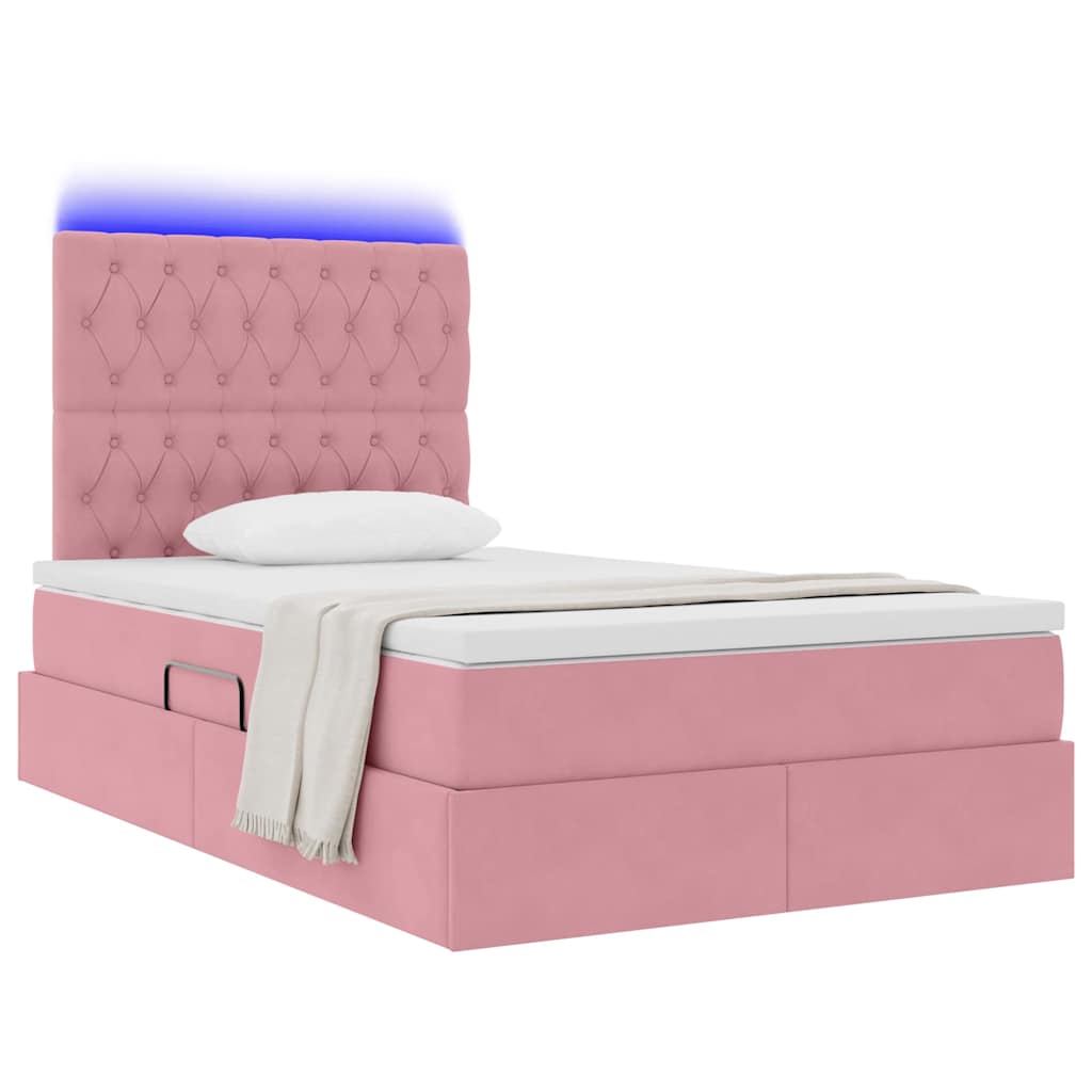 vidaXL Κρεβάτι με αποθηκευτικό χώρο και LED Ροζ 120 x 200 cm Βελούδο