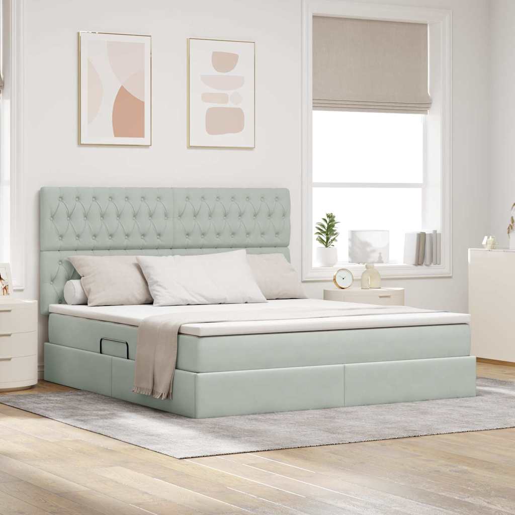 vidaXL Κρεβάτι με αποθηκευτικό χώρο και LED Ανοιχτό γκρι 180 x 200 cm