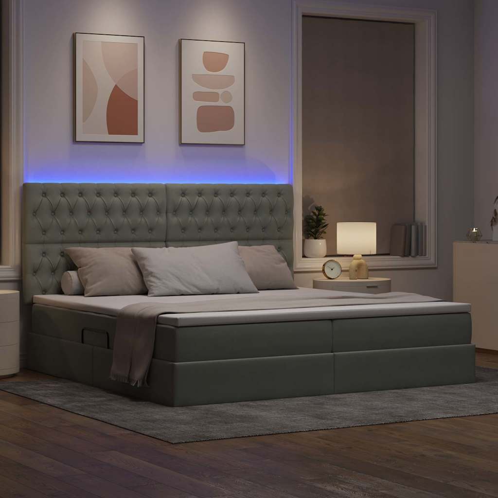 vidaXL LED Κρεβάτι αποθήκευσης με στρώμα Ανοιχτό γκρι 200 x 200 cm