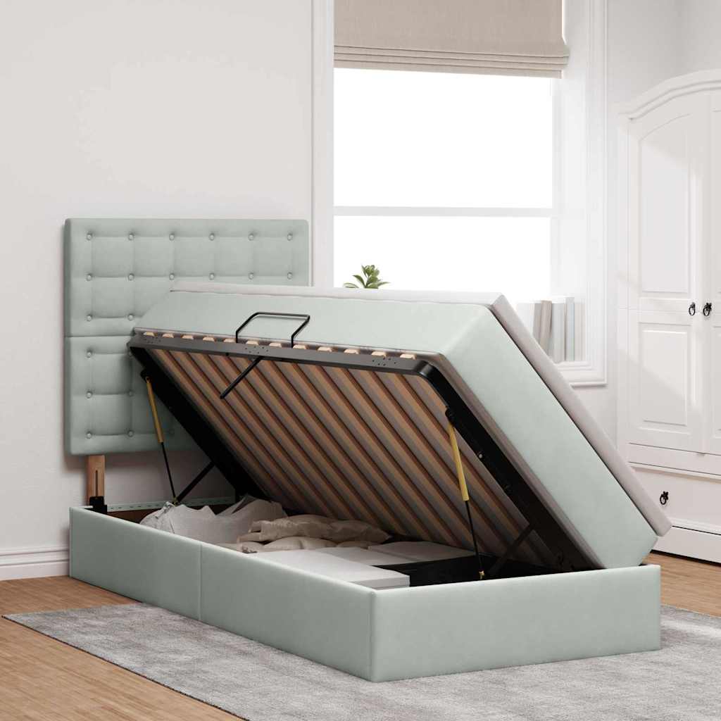 vidaXL Κρεβάτι με αποθηκευτικό χώρο και LED Ανοιχτό γκρι 90 x 190 cm