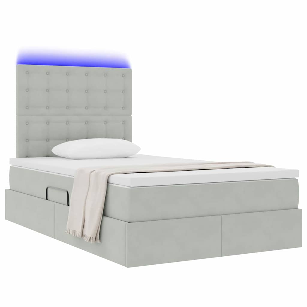 vidaXL LED Κρεβάτι αποθήκευσης με στρώμα Ανοιχτό γκρι 120 x 190 cm