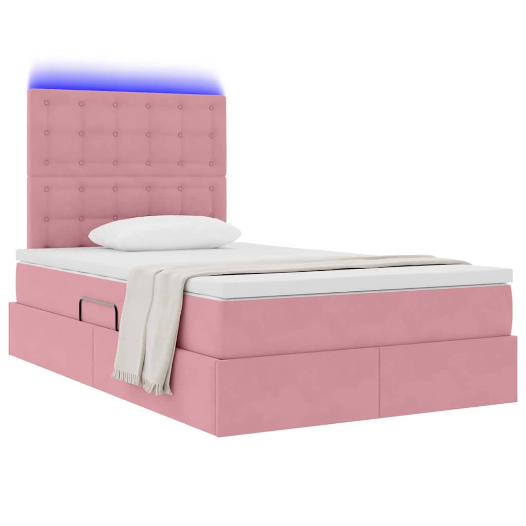 vidaXL LED Κρεβάτι αποθήκευσης με στρώμα Ροζ 120 x 200 cm Βελούδο