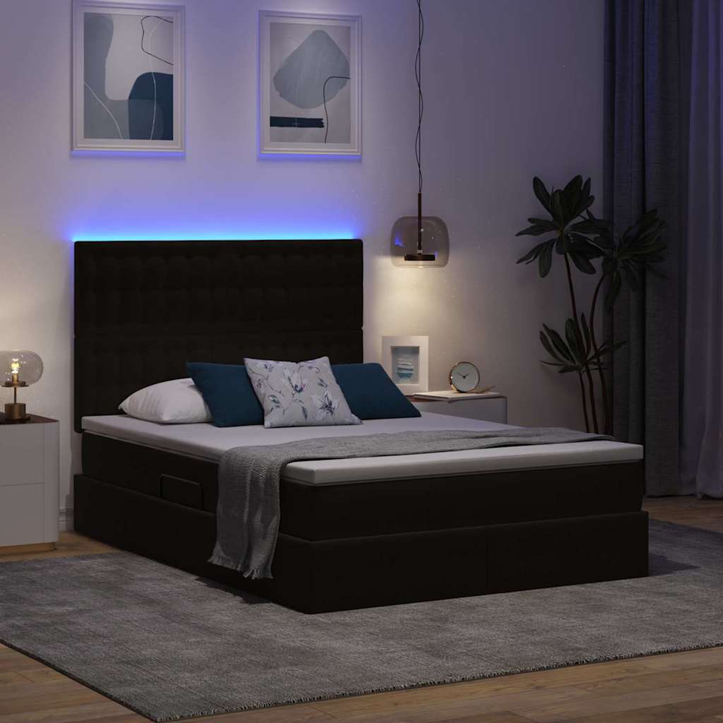 vidaXL Κρεβάτι με αποθηκευτικό χώρο και LED Μαύρο 140 x 200 cm Βελούδο