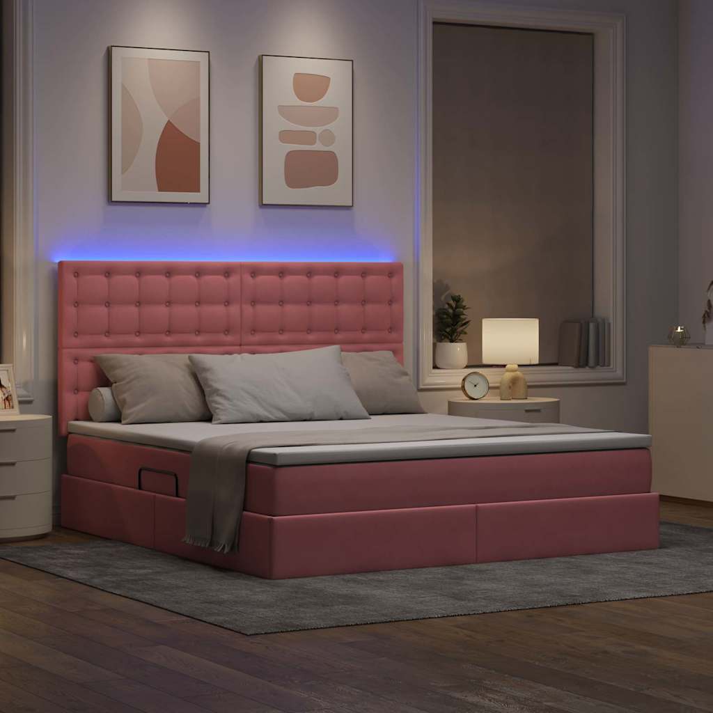 vidaXL Κρεβάτι με αποθηκευτικό χώρο και LED Ροζ 160 x 200 cm Βελούδο