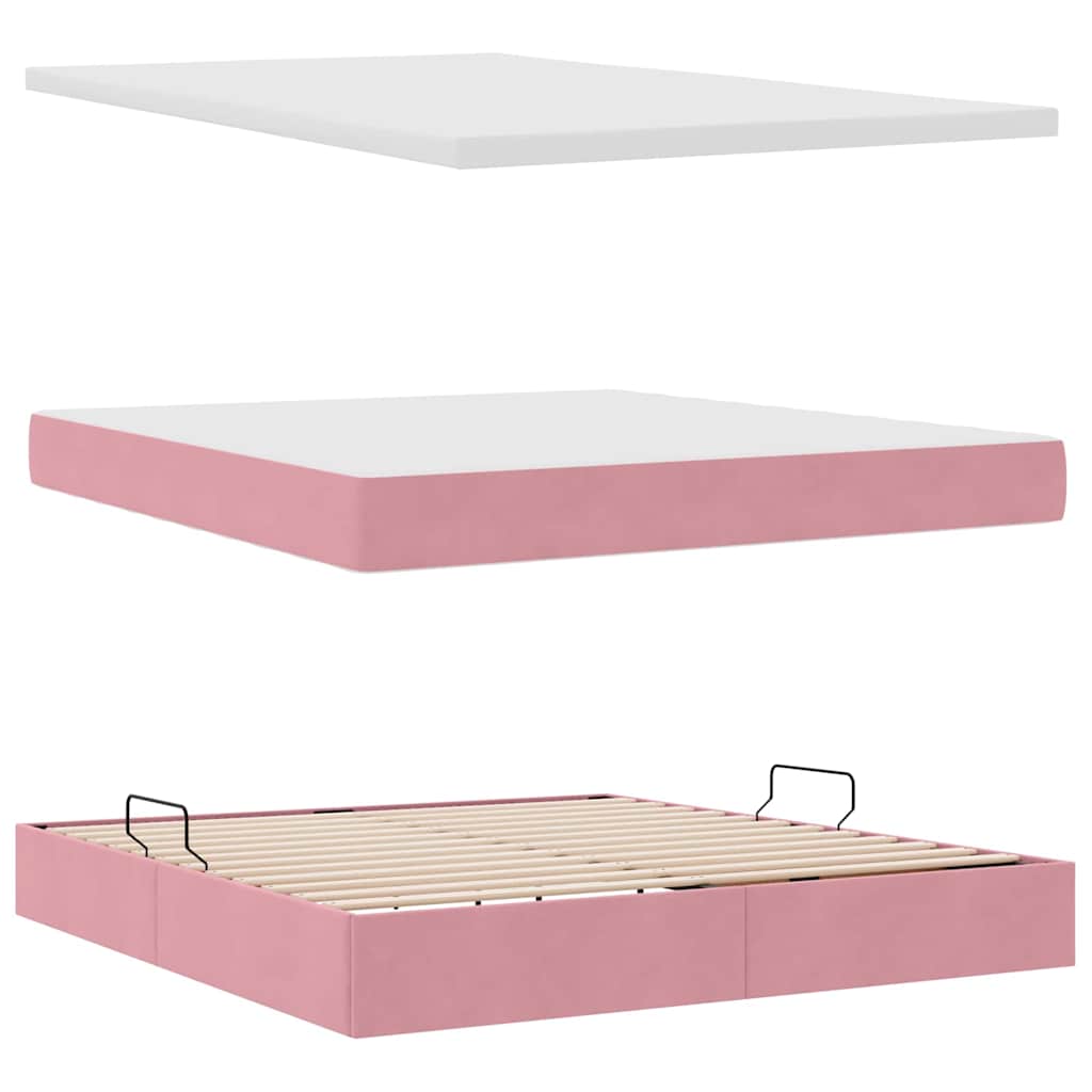vidaXL Κρεβάτι με αποθηκευτικό χώρο και LED Ροζ 180 x 200 cm Βελούδο
