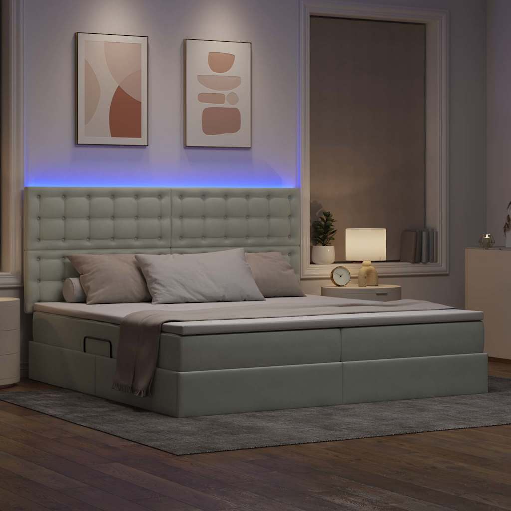 vidaXL LED Κρεβάτι αποθήκευσης με στρώμα Ανοιχτό γκρι 200 x 200 cm