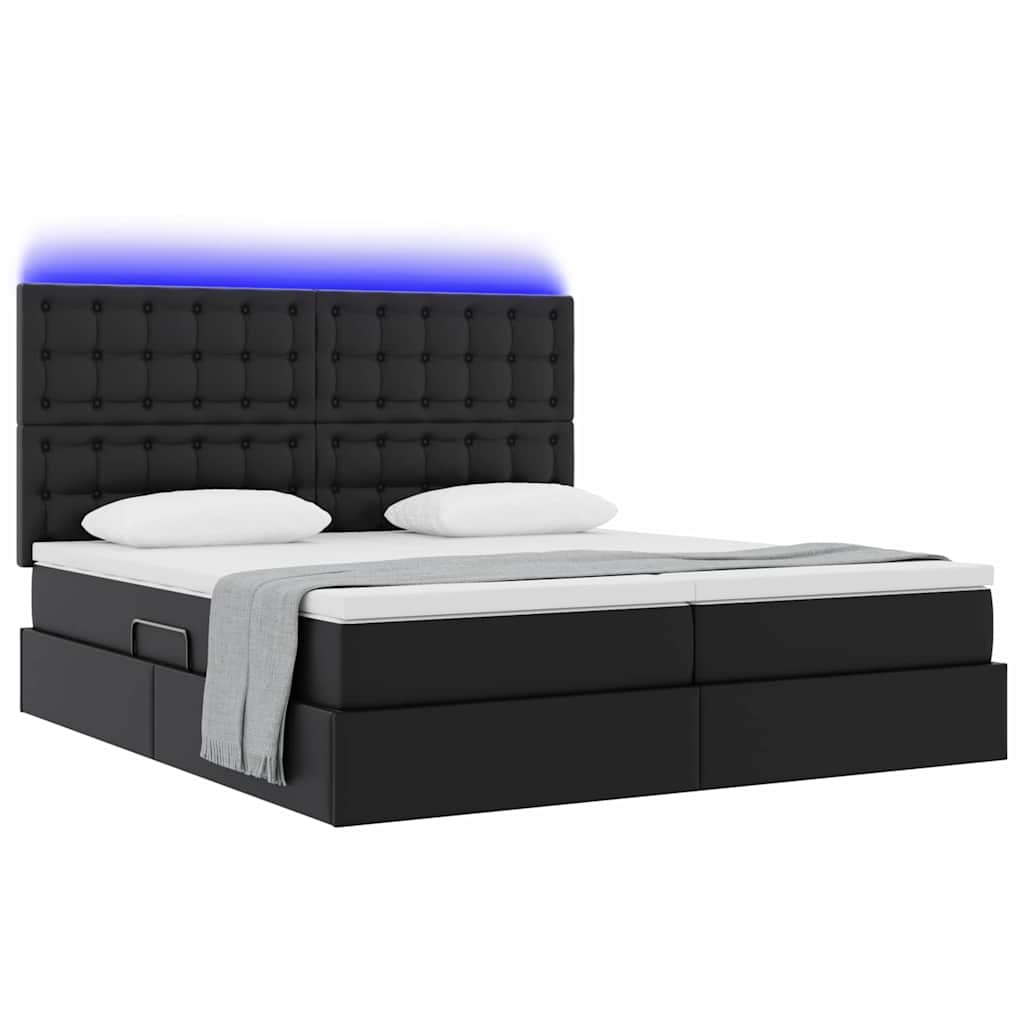 vidaXL Κρεβάτι με αποθηκευτικό χώρο και LED Μαύρο 200 x 200 cm