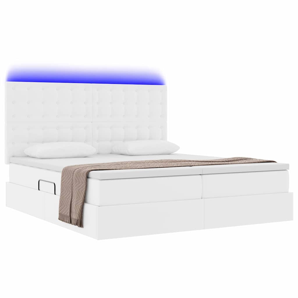 vidaXL Κρεβάτι με αποθηκευτικό χώρο και LED Καθαρό Λευκό 200 x 200 cm