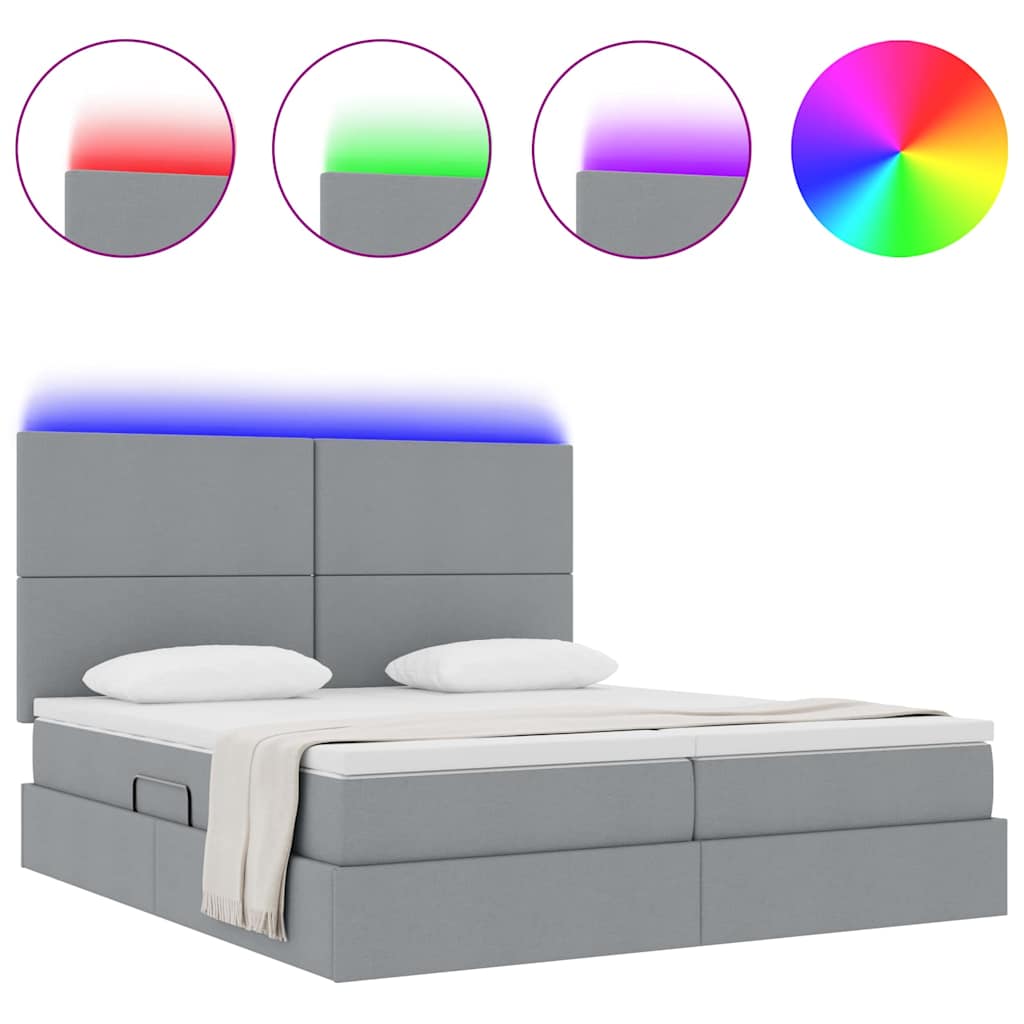 vidaXL Κρεβάτι με φώτα λωρίδας LED Ανοιχτό γκρι 180 x 200 cm ύφασμα