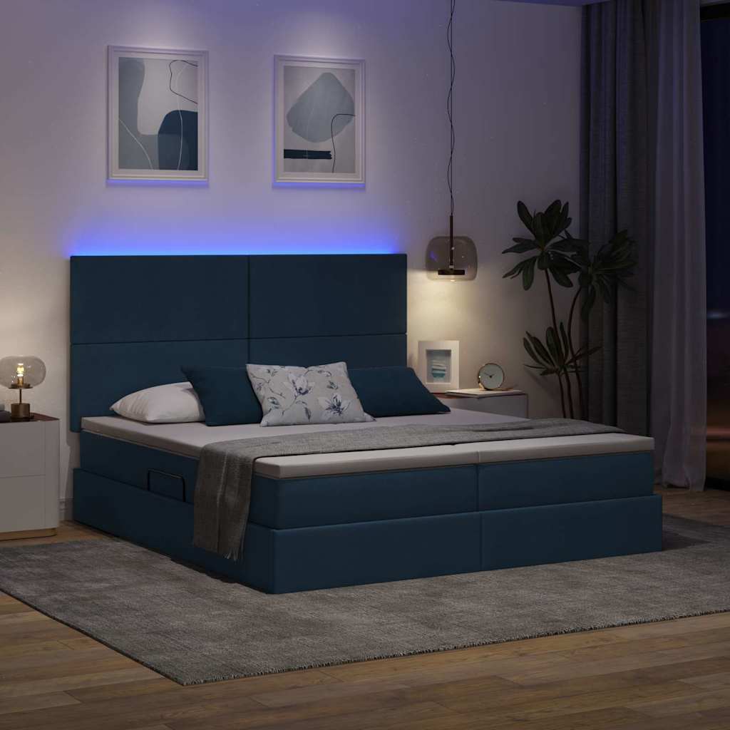 vidaXL LED Κρεβάτι αποθήκευσης με στρώμα Μπλε 180 x 200 cm Ύφασμα