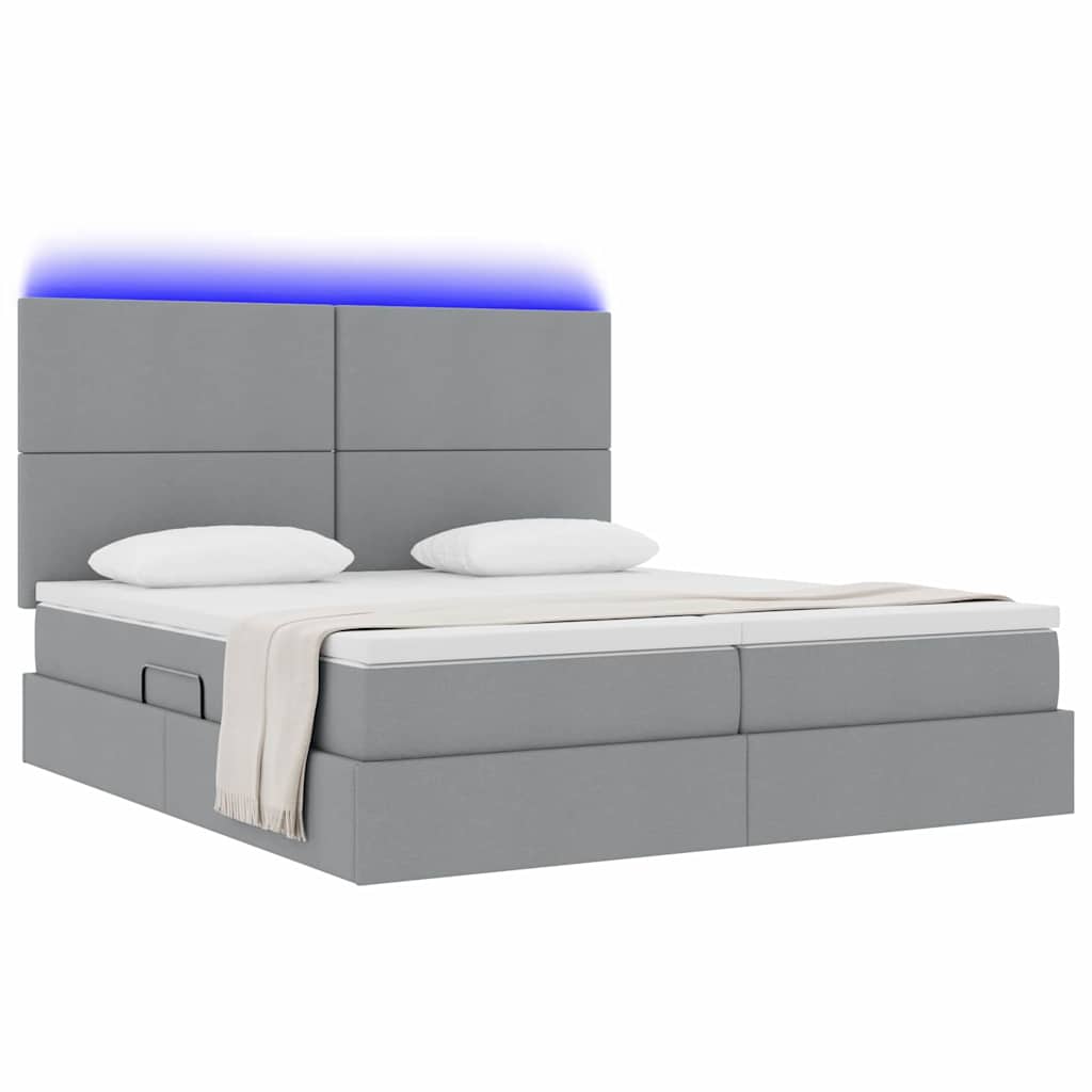 vidaXL Κρεβάτι με φώτα λωρίδας LED Ανοιχτό γκρι 200 x 200 cm ύφασμα
