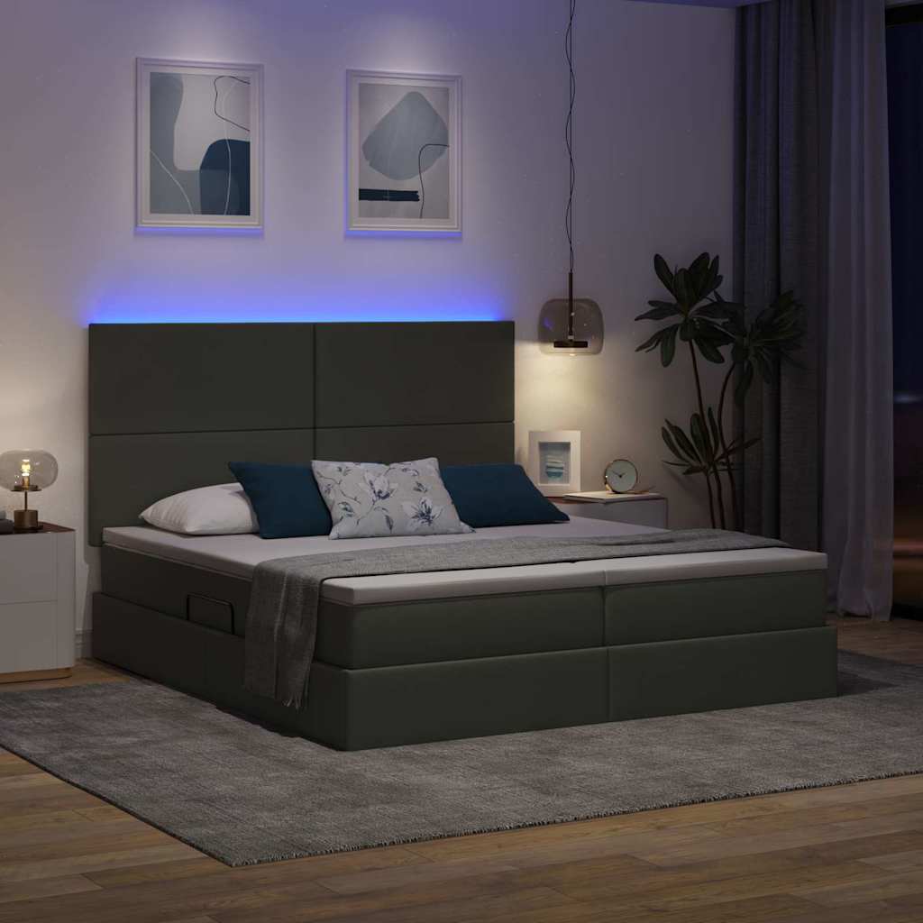 vidaXL Κρεβάτι με φώτα λωρίδας LED Σκούρο Γκρι 200 x 200 cm ύφασμα