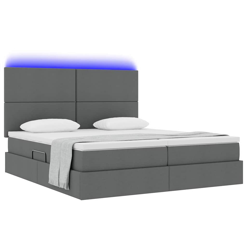 vidaXL Κρεβάτι με φώτα λωρίδας LED Σκούρο Γκρι 200 x 200 cm ύφασμα