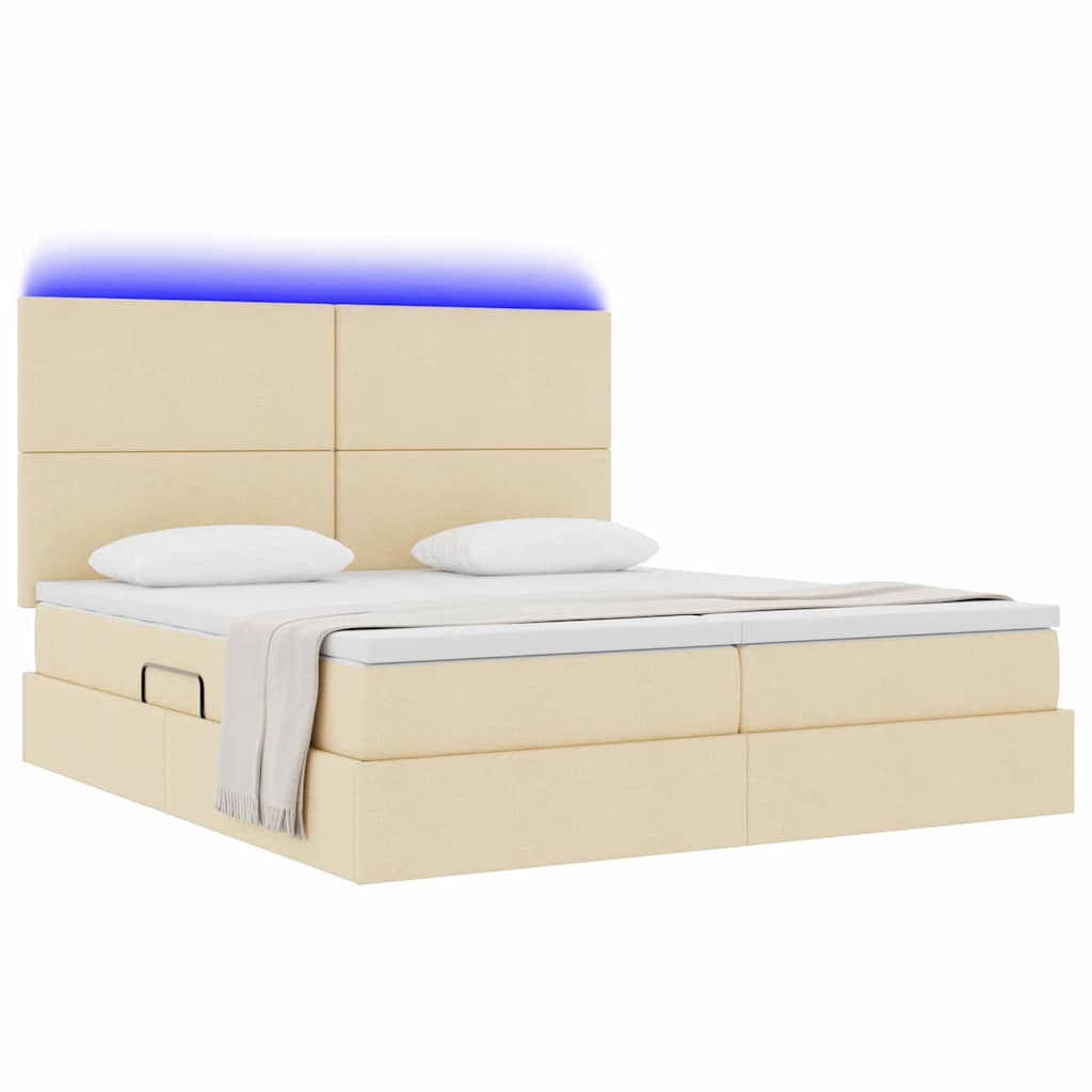 vidaXL LED Κρεβάτι αποθήκευσης με στρώμα Κρέμ 200 x 200 cm Ύφασμα