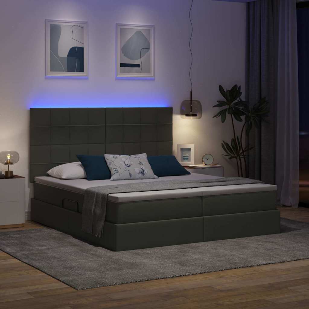 vidaXL Κρεβάτι με φώτα λωρίδας LED Σκούρο Γκρι 180 x 200 cm ύφασμα