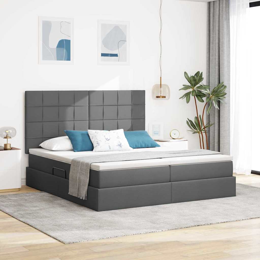 vidaXL Κρεβάτι με φώτα λωρίδας LED Σκούρο Γκρι 180 x 200 cm ύφασμα