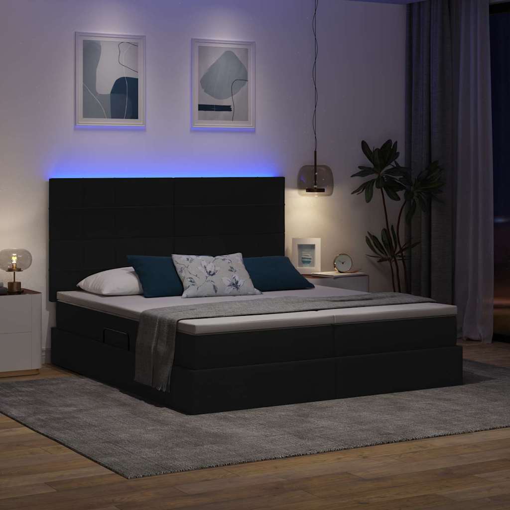vidaXL Κρεβάτι με LED ταινίες φωτός Μαύρο 200 x 200 cm ύφασμα