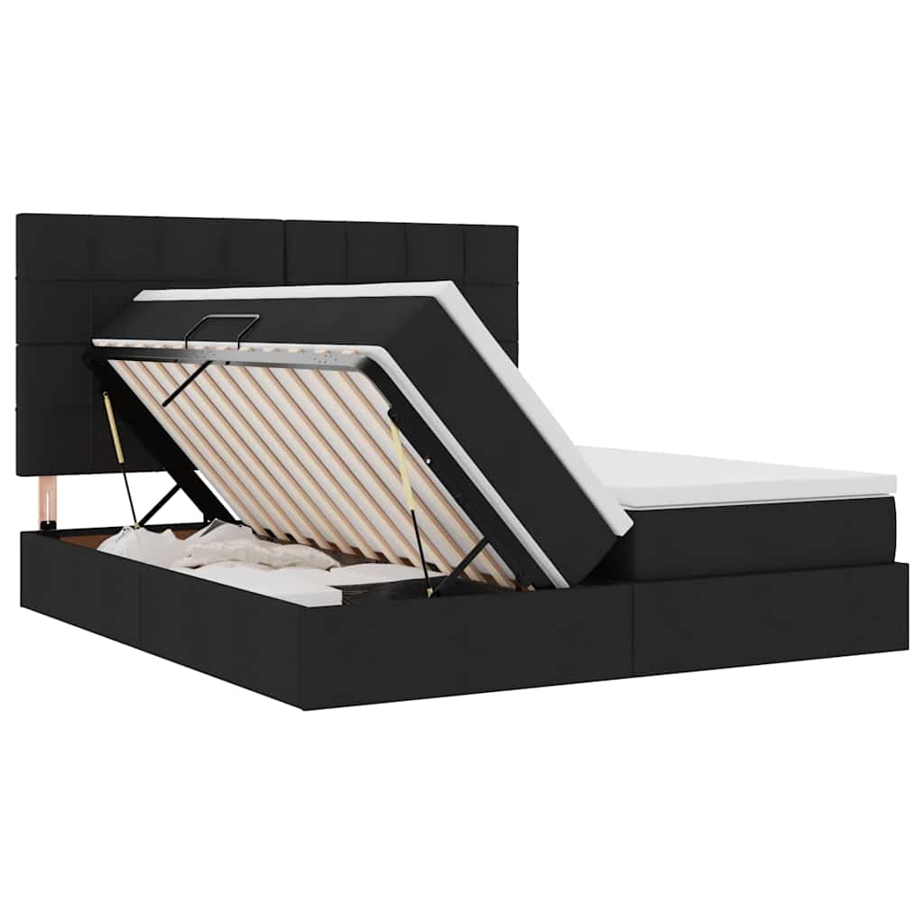 vidaXL Κρεβάτι με LED ταινίες φωτός Μαύρο 200 x 200 cm ύφασμα