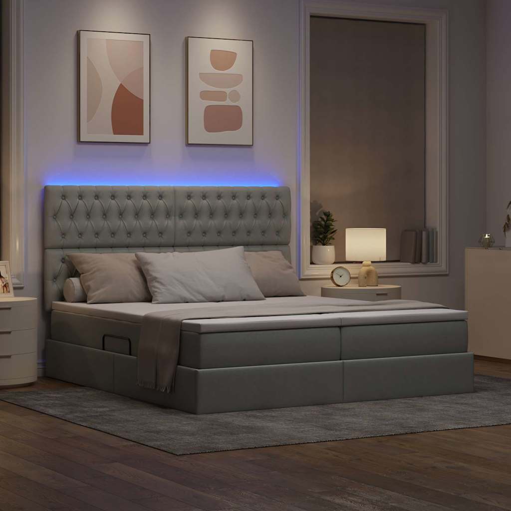 vidaXL Κρεβάτι με φώτα λωρίδας LED Ανοιχτό γκρι 180 x 200 cm ύφασμα