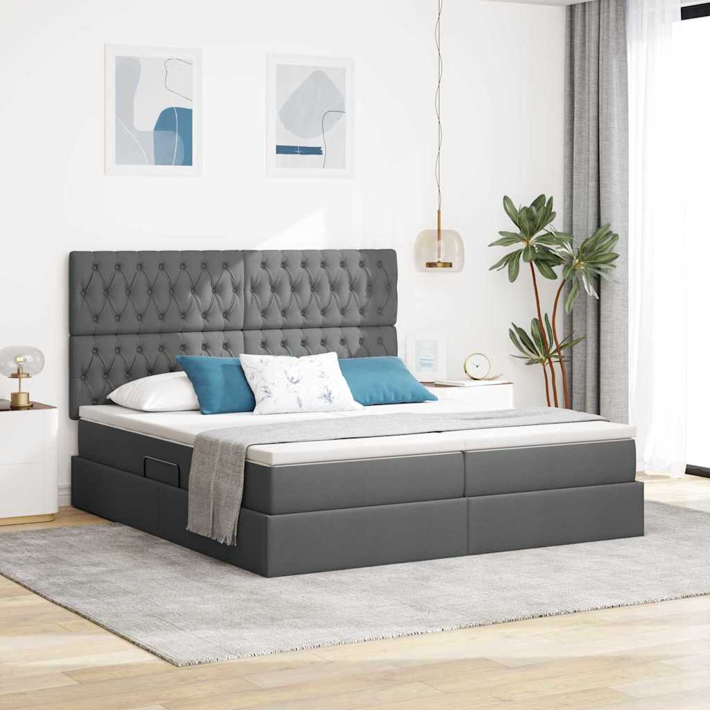 vidaXL Κρεβάτι με φώτα λωρίδας LED Σκούρο Γκρι 180 x 200 cm ύφασμα