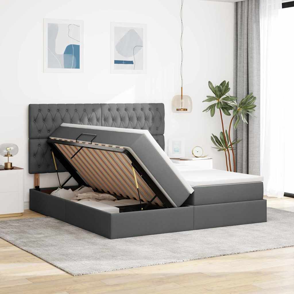 vidaXL Κρεβάτι με φώτα λωρίδας LED Σκούρο Γκρι 180 x 200 cm ύφασμα