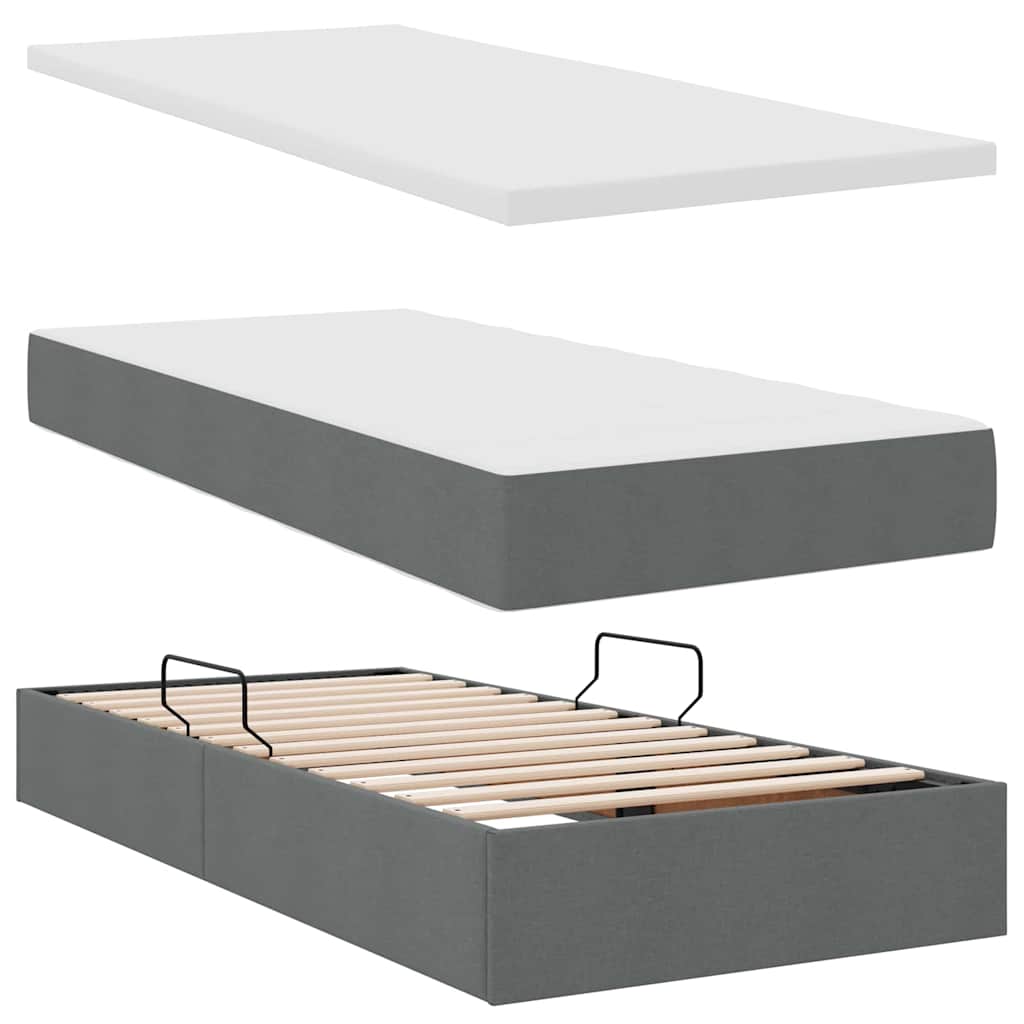 vidaXL Κρεβάτι με φώτα λωρίδας LED Σκούρο Γκρι 180 x 200 cm ύφασμα