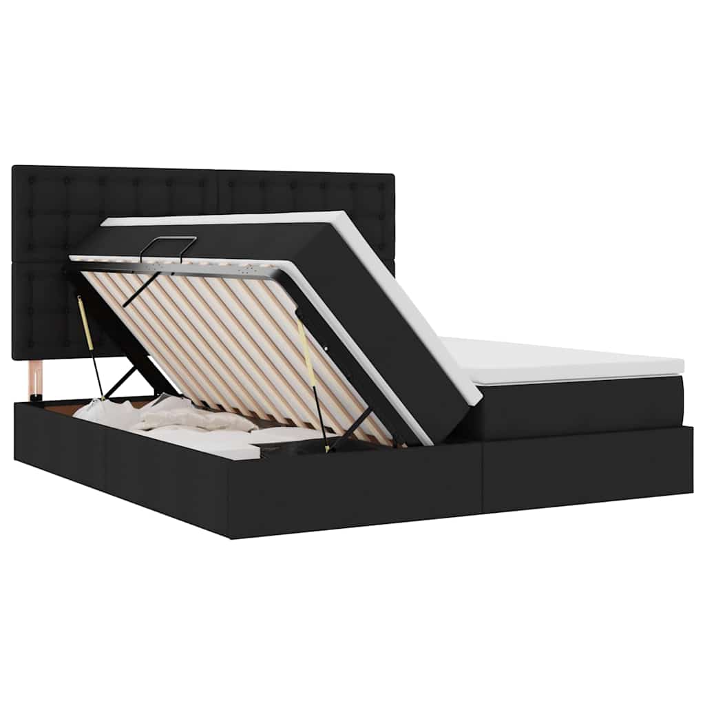 vidaXL Κρεβάτι με φώτα λωρίδας LED Μαύρο 180 x 200 cm ύφασμα