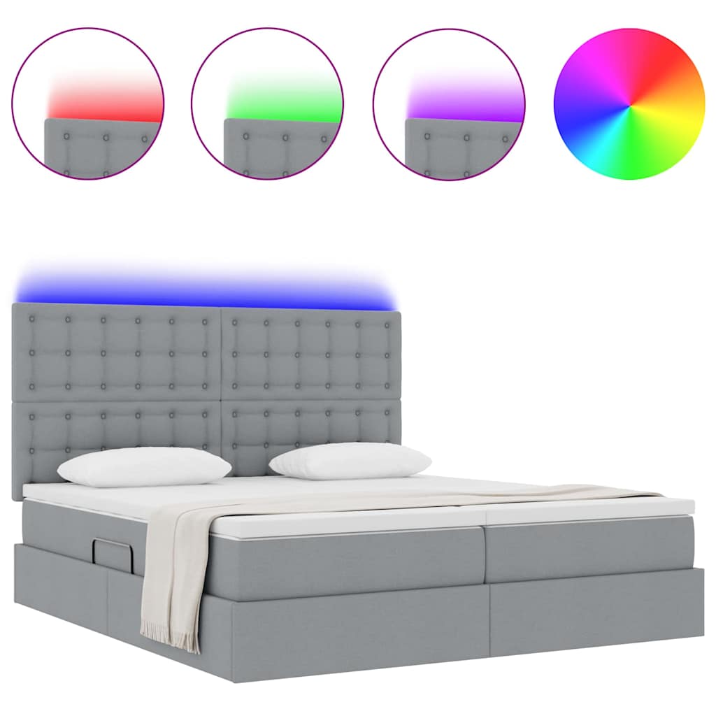 vidaXL Κρεβάτι με φώτα λωρίδας LED Ανοιχτό γκρι 200 x 200 cm ύφασμα