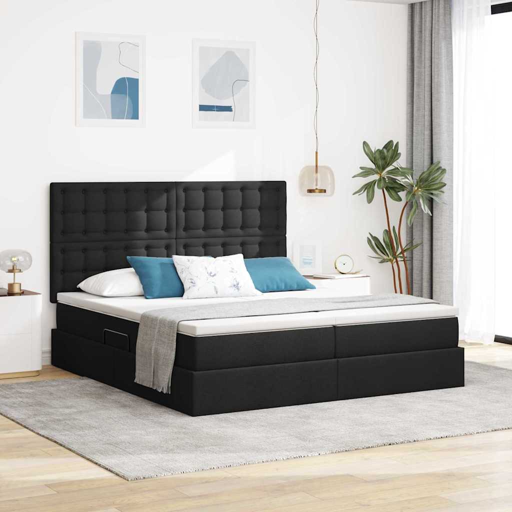 vidaXL Κρεβάτι με φώτα λωρίδας LED Μαύρο 200 x 200 cm ύφασμα